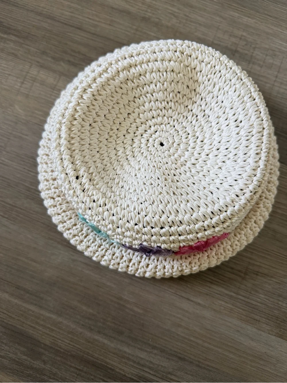 Kids Cream Straw Hat with Pink, Purple & Teal Flower Accents